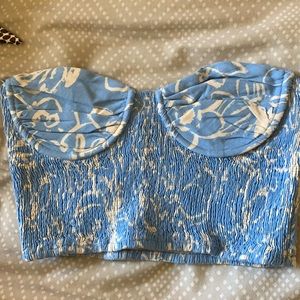 Zara blue white strapless top